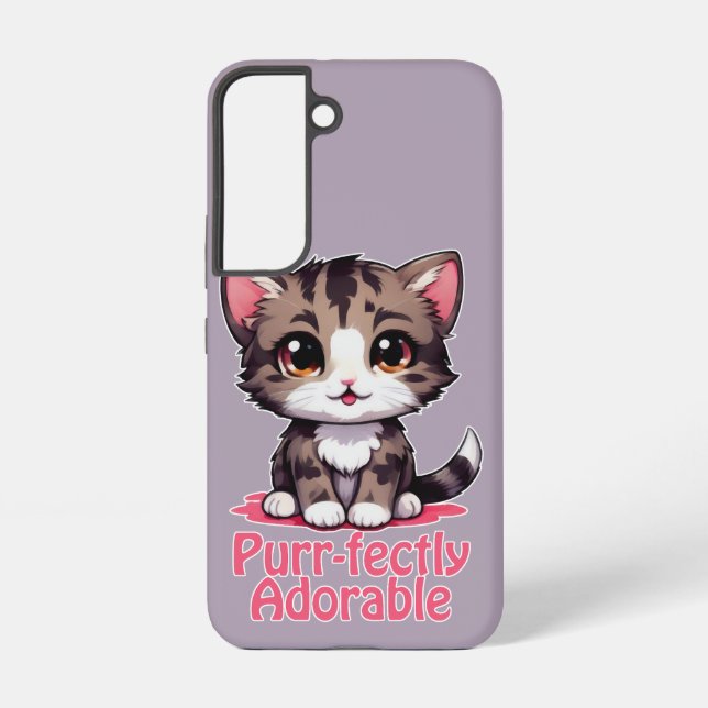 Purr-fectly Adorable Chibi Kawaii Kitten in Pink Samsung Galaxy S22 Case (Back)