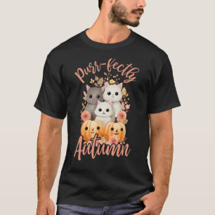 Purr-fectly Autumn Cottagecore Cats Halloween Frie T-Shirt