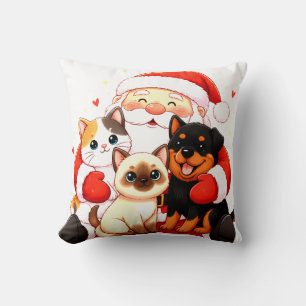 Purr-fectly Huggable: Santa’s Snuggle Trio Throw Pillow