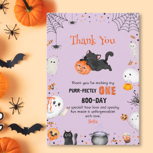 Purr-fectly One Boo-day Cat Halloween 1st Birthday Thank You Card