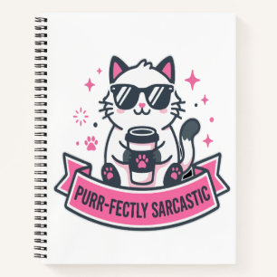 Purr-fectly Sarcastic White Cat Sticker Notebook