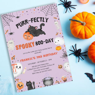 Purr-fectly Spooky Boo-day Cat Halloween Birthday Invitation