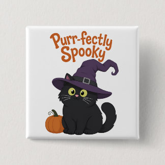 Purr-fectly Spooky Halloween Cat 2 Inch Square Button