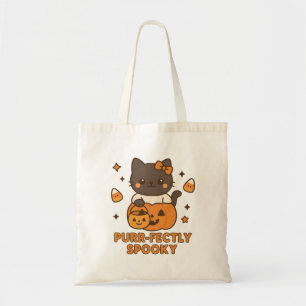 Purr-fectly Spooky Halloween Tote Bag Cute pumpkin