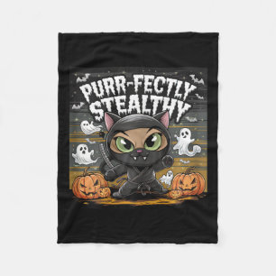 Purr-fectly Stealthy Halloween Ninja Cat Fleece Blanket