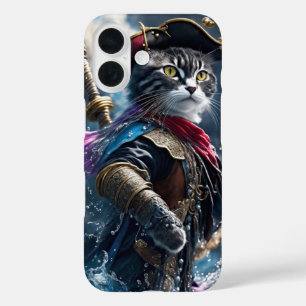 Purr-fectly Unique: Monocolor Cat Pirate iPhone 16 Case
