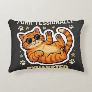 Purr-fessionally Exhausted Funny Lazy Cat T-Shirt Accent Pillow