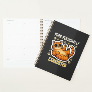 Purr-fessionally Exhausted Funny Lazy Cat T-Shirt Planner
