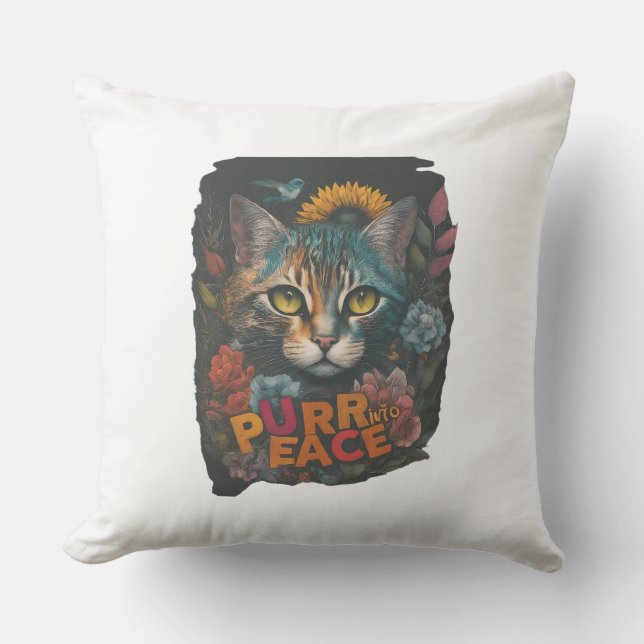 Purr into Peace Throw Pillow (Front)