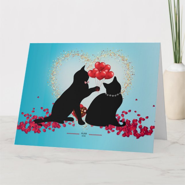 Purr Love - Cat Valentine Balloons - Gift bag Card (Front)