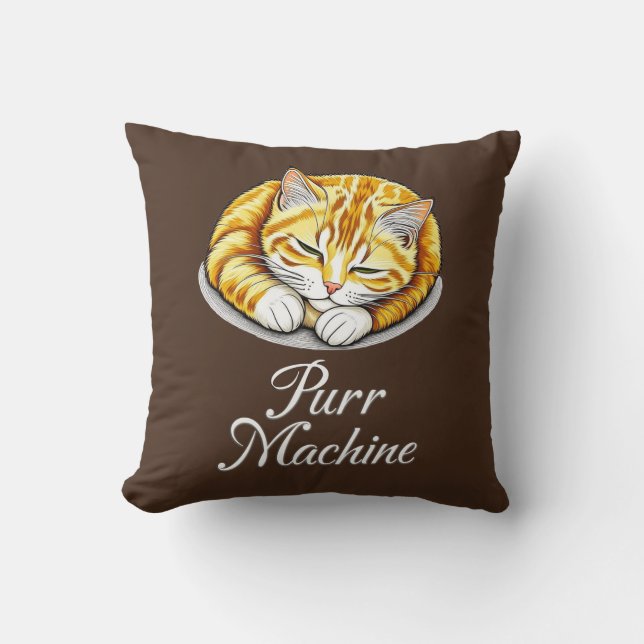 Purr Machine, Cute Sleeping Ginger Cat  Throw Pillow (Front)