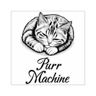 Purr Machine, Cute Sleeping Striped Cat Rubber Stamp