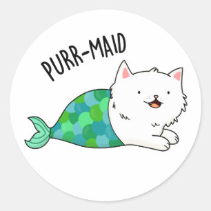 Purr-maid Funny Kitty Cat Mermaid Pun Classic Round Sticker