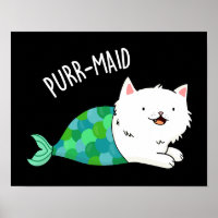 Purr-maid Funny Kitty Cat Mermaid Pun Dark BG