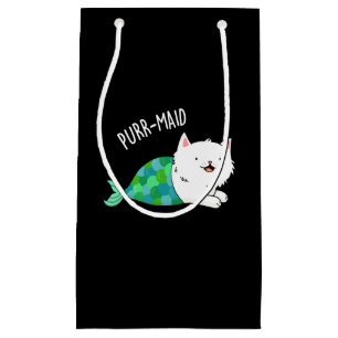 Purr-maid Funny Kitty Cat Mermaid Pun Dark BG Small Gift Bag
