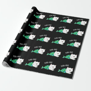 Purr-maid Funny Kitty Cat Mermaid Pun Dark BG Wrapping Paper