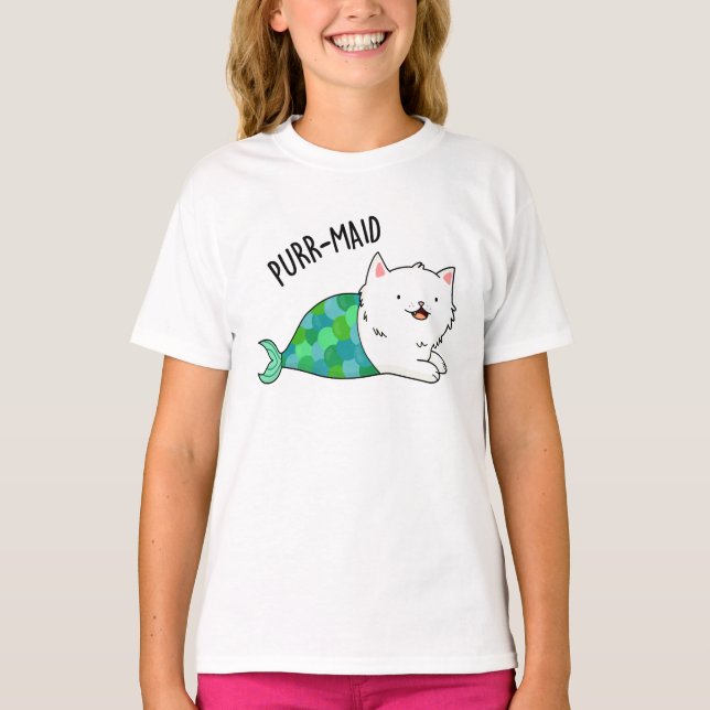 Purr-maid Funny Kitty Cat Mermaid Pun  T-Shirt (Front)