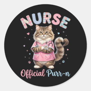 Purr-N Funny Cat Pun Nurse Rn Lpn Nursing Life Classic Round Sticker