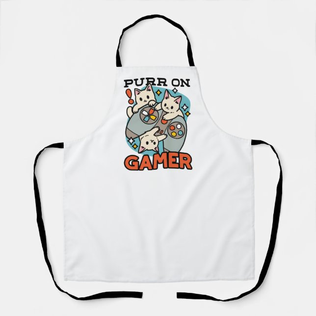 Purr On Gamer - Cute Cat Gaming Design Apron (Front)