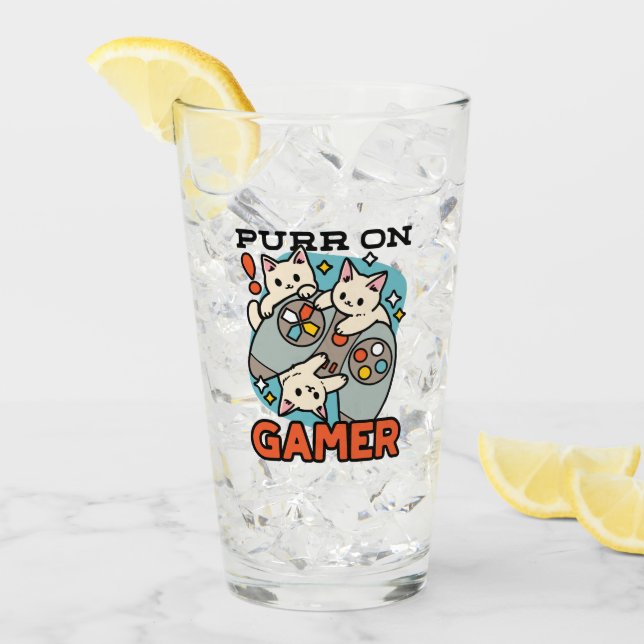 Purr On Gamer - Cute Cat Gaming Design Glass (Front Ice)