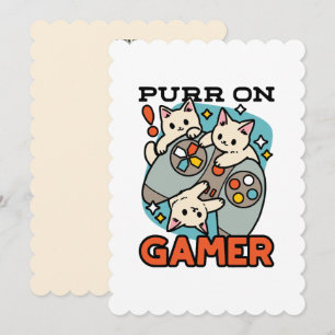 Purr On Gamer - Cute Cat Gaming Design Holiday Card