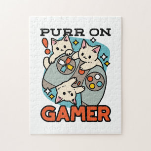 Purr On Gamer - Cute Cat Gaming Design Jigsaw Puzzle