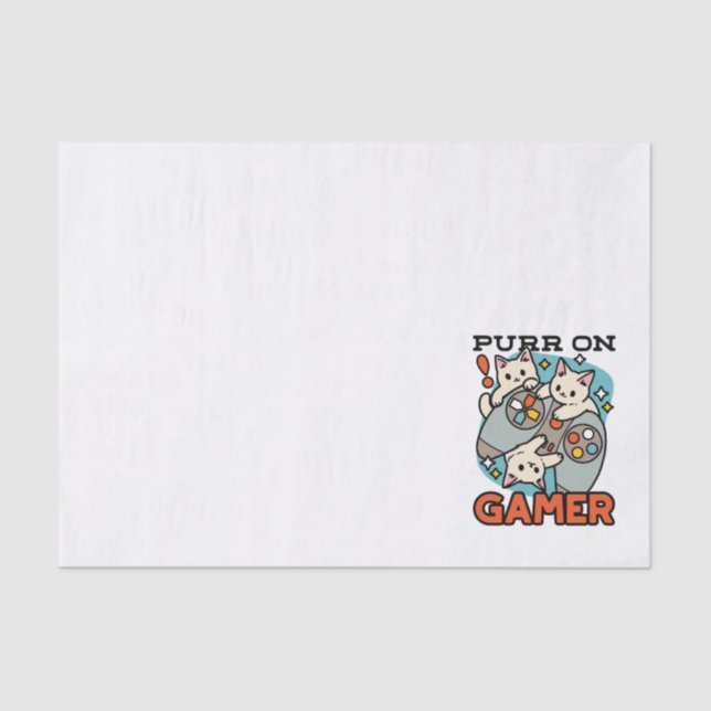 Purr On Gamer - Cute Cat Gaming Design Tissue Paper (Front)