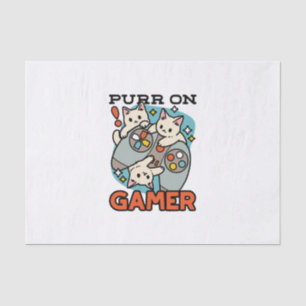 Purr On Gamer - Cute Cat Gaming Design Tissue Paper