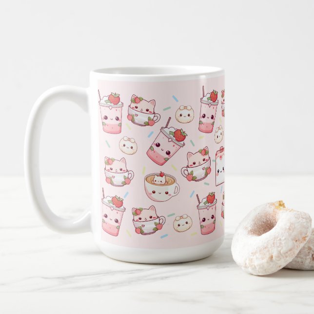 Purr parfaitement brassé : Kawaii Cat Cat Cat Mug (Avec donut)