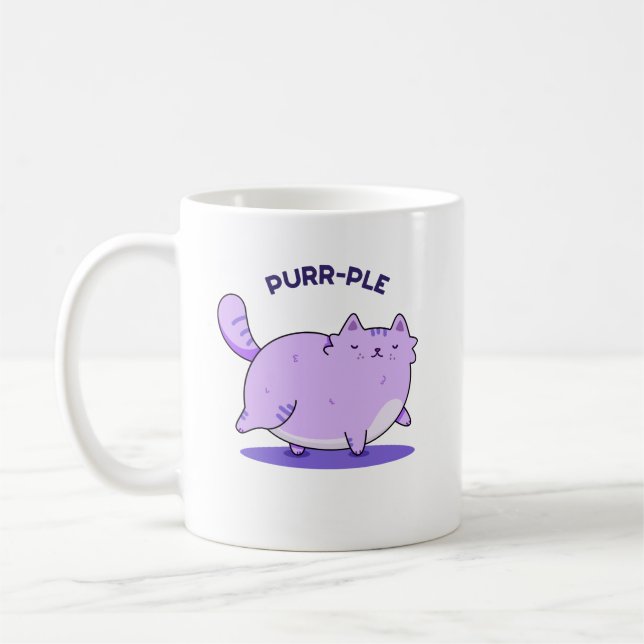 Purr-ple Funny Fat Kitty Cat Pun  Coffee Mug (Left)