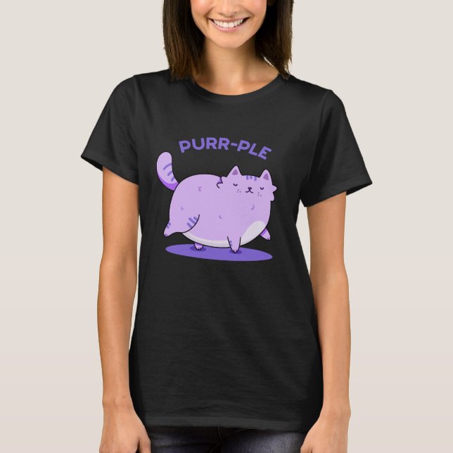 Purr-ple Funny Fat Kitty Cat Pun Dark BG T-Shirt (Front)