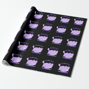 Purr-ple Funny Fat Kitty Cat Pun Dark BG Wrapping Paper