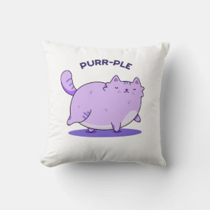 Purr-ple Funny Fat Kitty Cat Pun  Throw Pillow