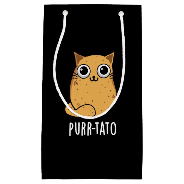 Purr-tato Funny Cat Potato Pun Dark BG Small Gift Bag (Front)