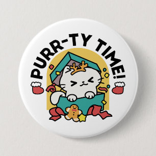 Purr-ty Time! - Festive Cat Christmas Design 3 Inch Round Button