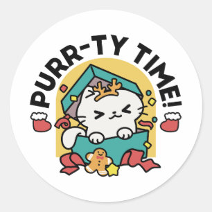 Purr-ty Time! - Festive Cat Christmas Design Classic Round Sticker