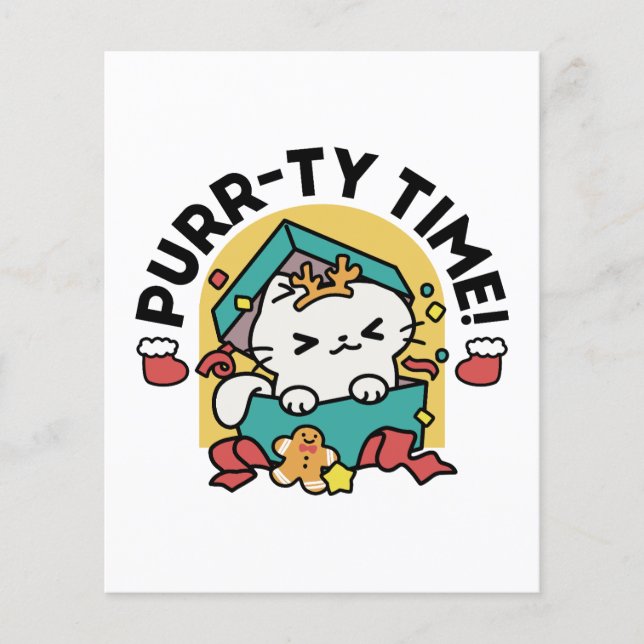 Purr-ty Time! - Festive Cat Christmas Design Flyer (Front)