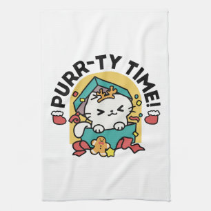 Purr-ty Time! - Festive Cat Christmas Design Kitchen Towel