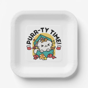 Purr-ty Time! - Festive Cat Christmas Design Paper Plate