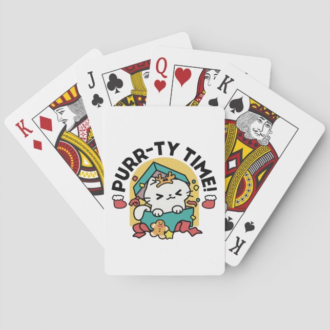 Purr-ty Time! - Festive Cat Christmas Design Playing Cards (Back)