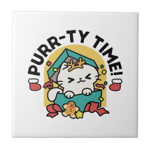 Purr-ty Time! - Festive Cat Christmas Design Tile