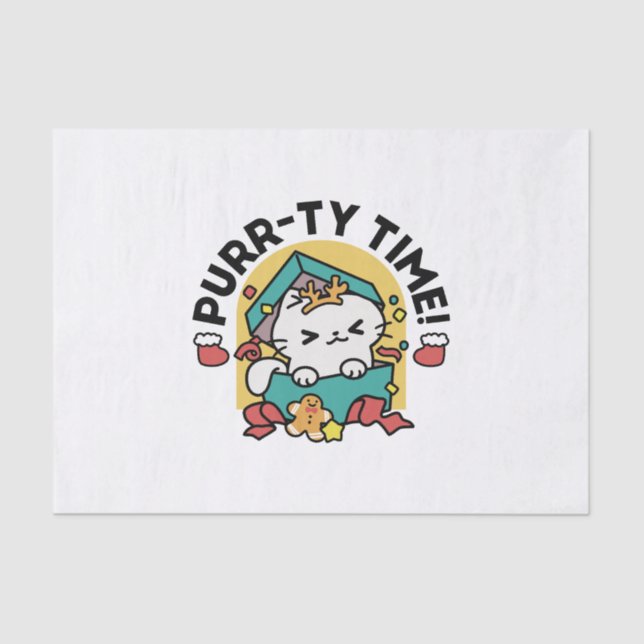 Purr-ty Time! - Festive Cat Christmas Design Tissue Paper (Front)
