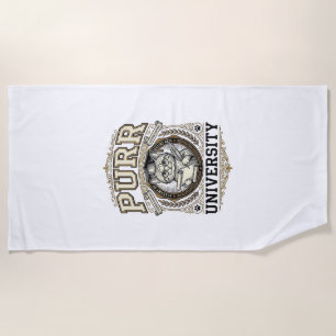 Purr University Cat Fake University Academy Vintag Beach Towel