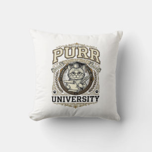 Purr University Cat Fake University Academy Vintag Throw Pillow