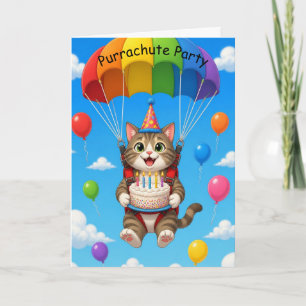 Purrachute Party Cat Drops Birthday Cake Card