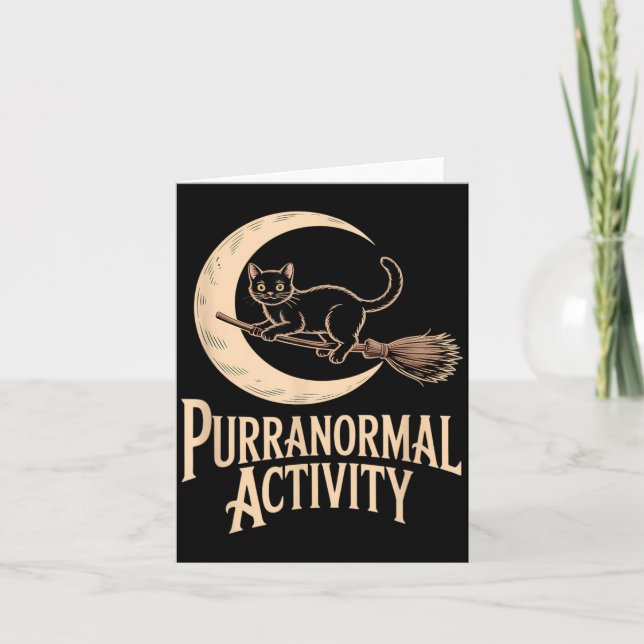 Purranormal Activity Halloween Black Cat Crescent Card (Front)