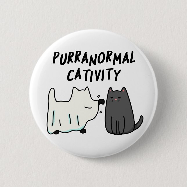 Purranormal Cativity Cute Halloween Cat Pun 2 Inch Round Button (Front)