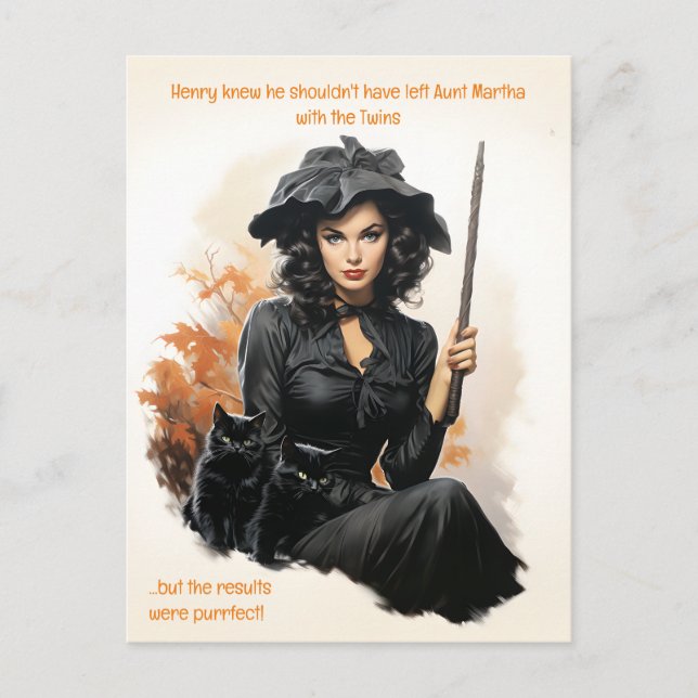 Purrfect Babysitter Budget Halloween Carte postale (Devant)