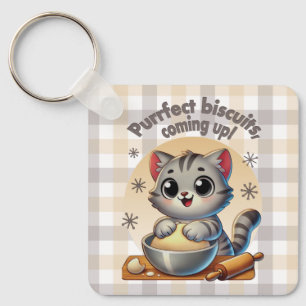 "Purrfect biscuits, coming up" Kneading Cat Keychain