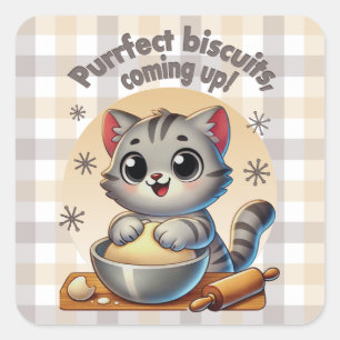 "Purrfect biscuits, coming up" Kneading Cat Square Sticker